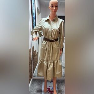 Ellen Tracy Tan Long Sleeve Dress with Belt